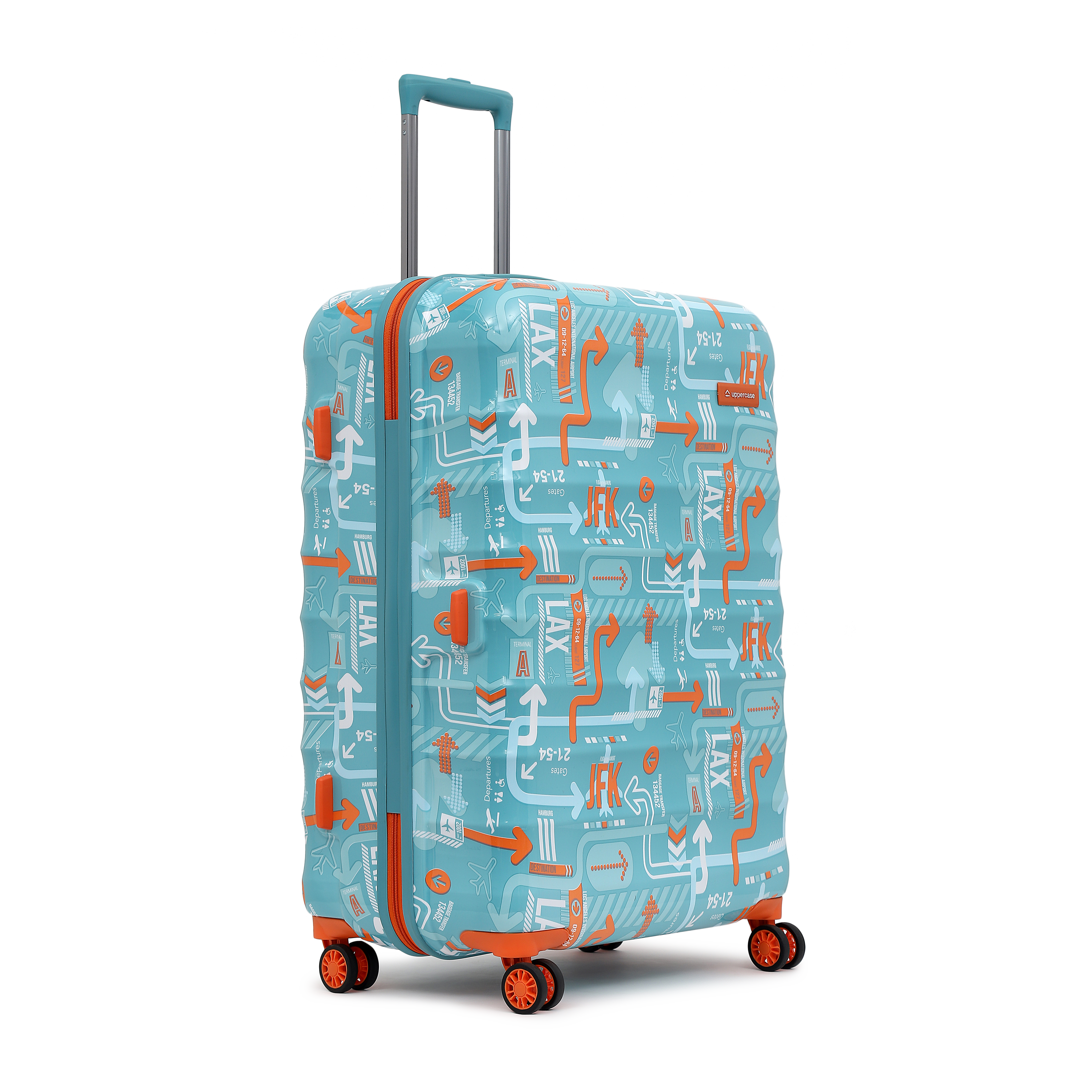 JFK Trolley Bag Set of 3 (S+M+L) | Hardsided Polycarbonate Printed Cabin & Check-in Luggage | Sustainable 8 wheel Trolley Bag | Suitcase for Men & Women | 2000 Days Warranty (Teal Blue)