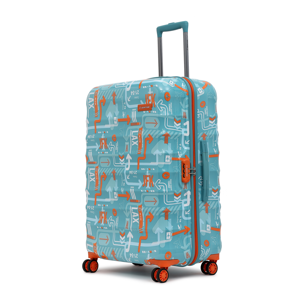 JFK Trolley Bag Set of 3 (S+M+L) | Hardsided Polycarbonate Printed Cabin & Check-in Luggage | Sustainable 8 wheel Trolley Bag | Suitcase for Men & Women | 2000 Days Warranty (Teal Blue)
