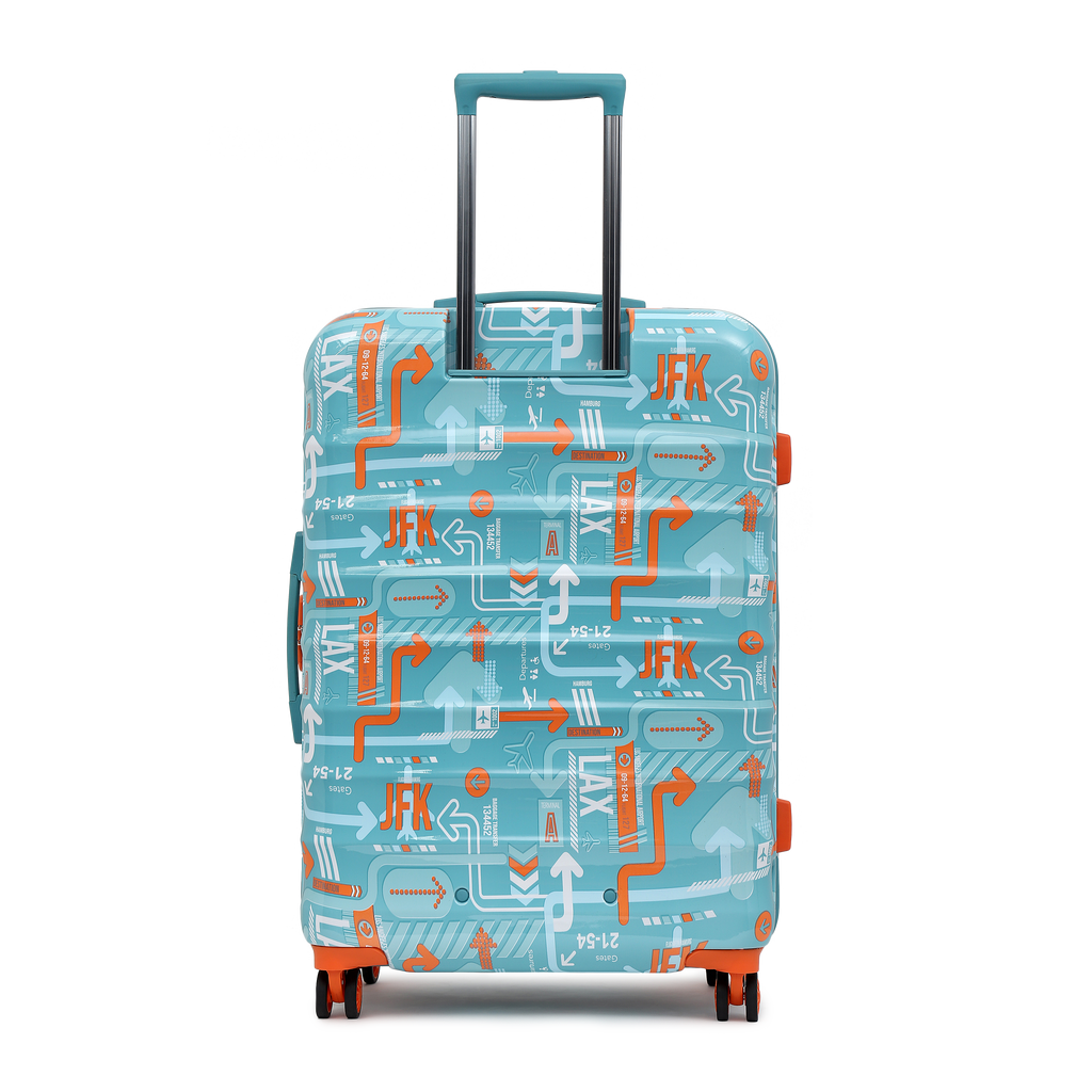 JFK Trolley Bag Set of 3 (S+M+L) | Hardsided Polycarbonate Printed Cabin & Check-in Luggage | Sustainable 8 wheel Trolley Bag | Suitcase for Men & Women | 2000 Days Warranty (Teal Blue)