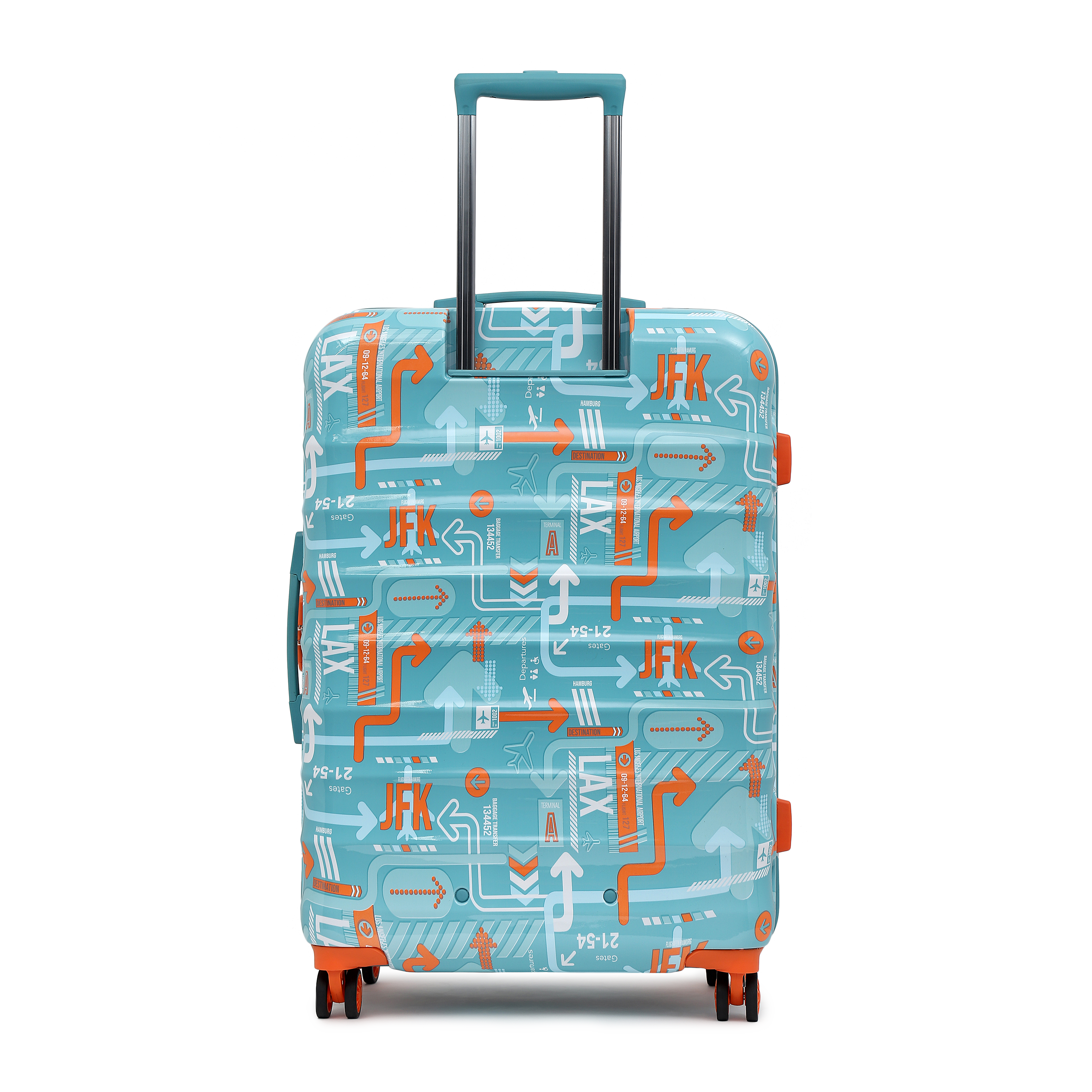 JFK Trolley Bag Set of 3 (S+M+L) | Hardsided Polycarbonate Printed Cabin & Check-in Luggage | Sustainable 8 wheel Trolley Bag | Suitcase for Men & Women | 2000 Days Warranty (Teal Blue)