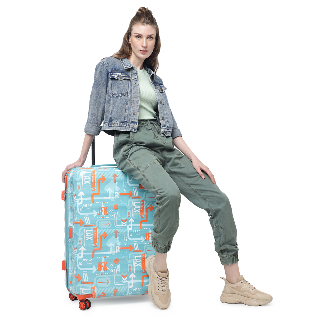 JFK Trolley Bag Set of 3 (S+M+L) | Hardsided Polycarbonate Printed Cabin & Check-in Luggage | Sustainable 8 wheel Trolley Bag | Suitcase for Men & Women | 2000 Days Warranty (Teal Blue)