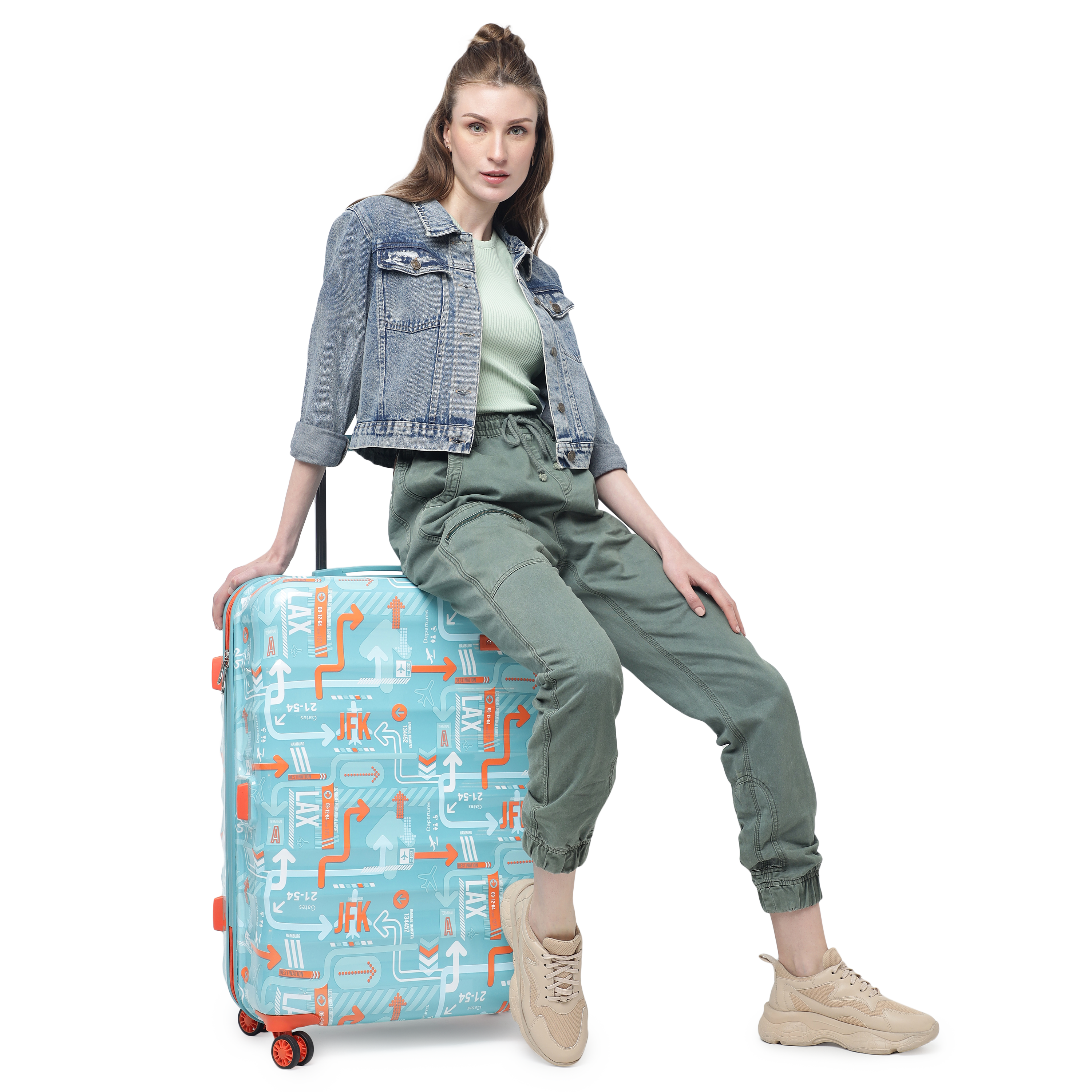 JFK Trolley Bag Set of 3 (S+M+L) | Hardsided Polycarbonate Printed Cabin & Check-in Luggage | Sustainable 8 wheel Trolley Bag | Suitcase for Men & Women | 2000 Days Warranty (Teal Blue)
