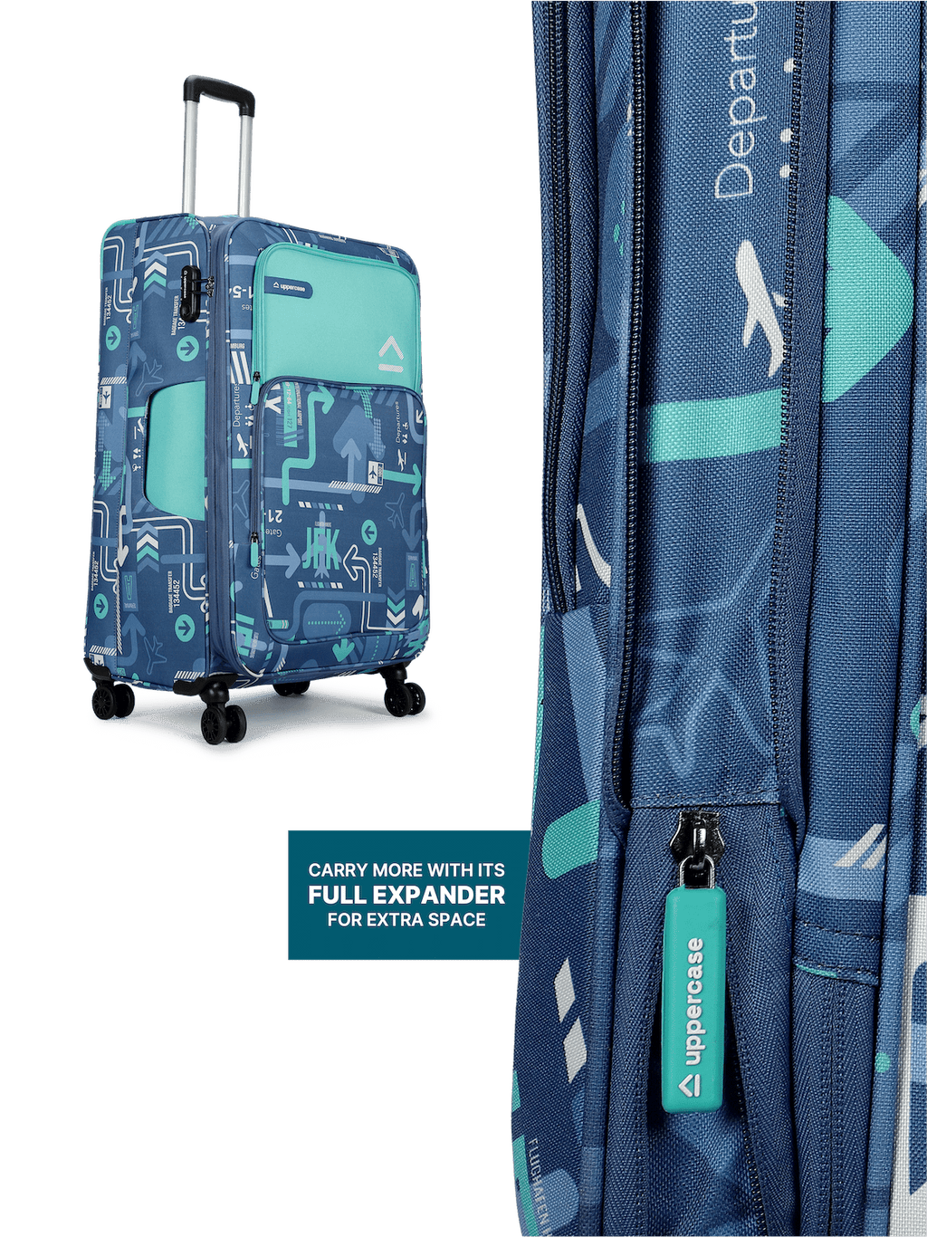 JFK Trolley Bag Set of 3(S+M+L) | Polyester Eco-Soft Printed Luggage | Sustainable Cabin & Check-in Luggage | 8 wheel Luggage | Suitcase for Men & Women (Denim Blue) |2500 Days Warranty