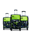 JFK Trolley Bag Set of 3 (S+M+L) | Polyester Eco-Soft Printed Luggage | Sustainable Cabin & Check-in Luggage | 8 wheel Luggage | Suitcase for Men & Women (Green) | 2500 Days Warranty