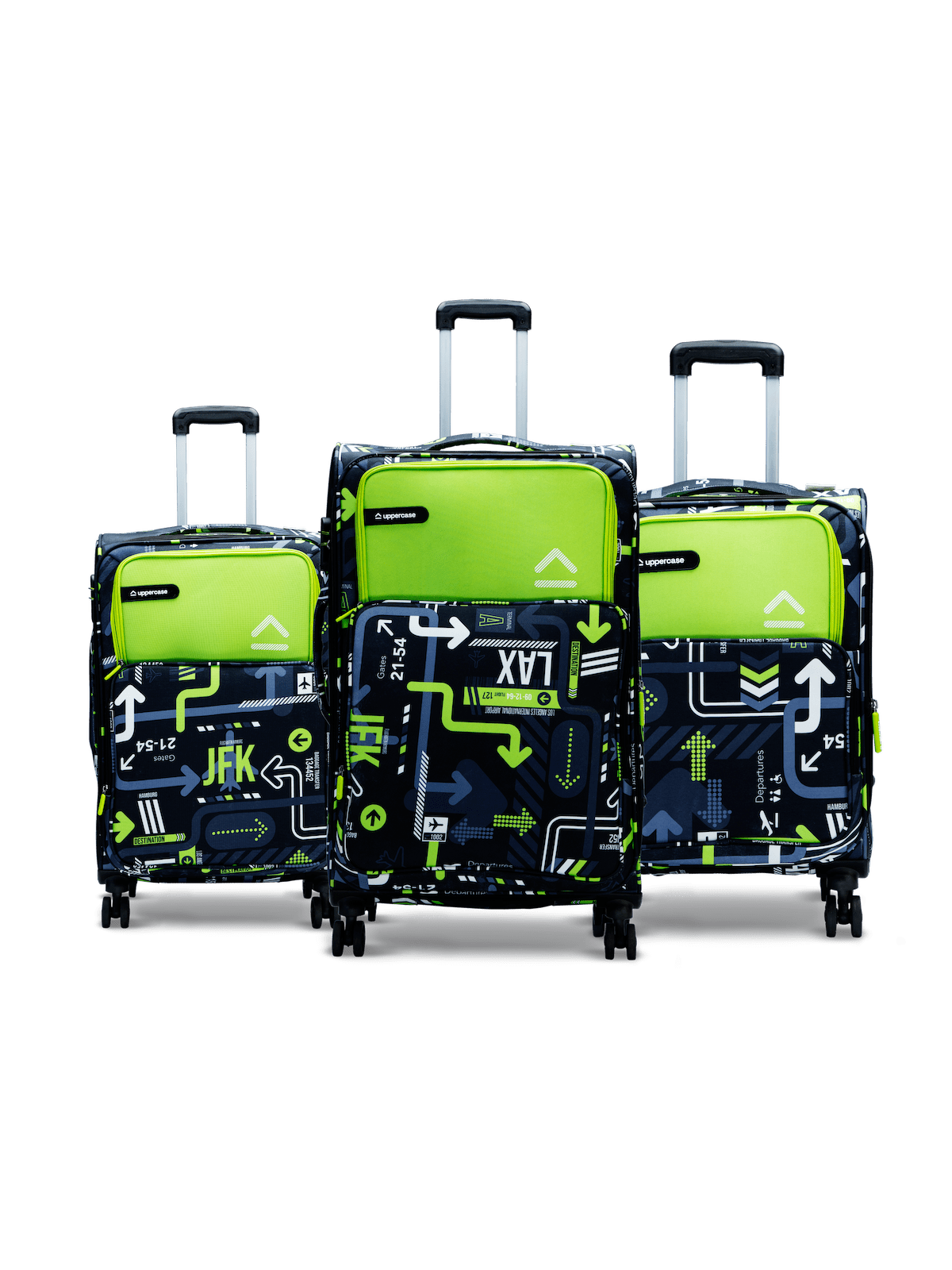 JFK Trolley Bag Set of 3 (S+M+L) | Polyester Eco-Soft Printed Luggage | Sustainable Cabin & Check-in Luggage | 8 wheel Luggage | Suitcase for Men & Women (Green) | 2500 Days Warranty