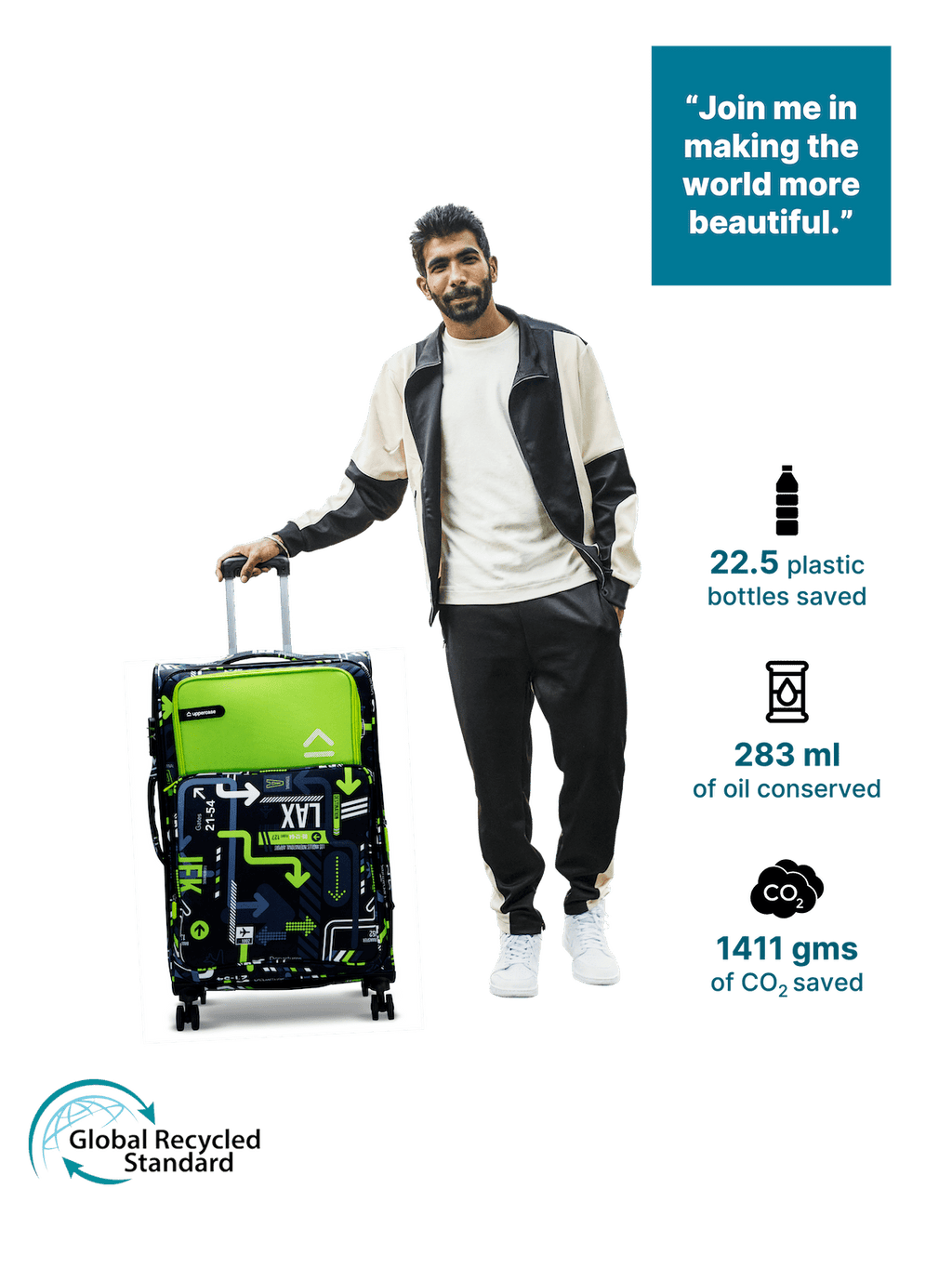JFK Trolley Bag Set of 3 (S+M+L) | Polyester Eco-Soft Printed Luggage | Sustainable Cabin & Check-in Luggage | 8 wheel Luggage | Suitcase for Men & Women (Green) | 2500 Days Warranty