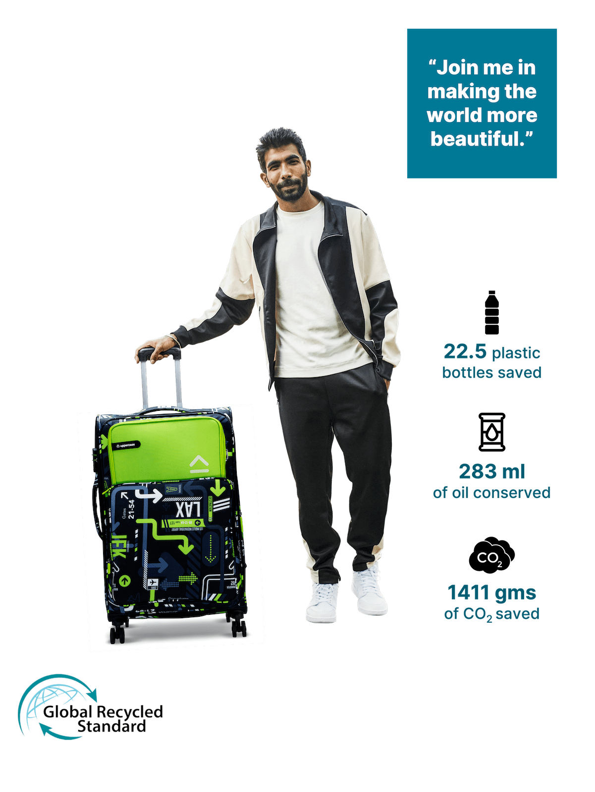 JFK Trolley Bag Set of 3 (S+M+L) | Polyester Eco-Soft Printed Luggage | Sustainable Cabin & Check-in Luggage | 8 wheel Luggage | Suitcase for Men & Women (Green) | 2500 Days Warranty