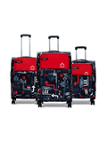 JFK Trolley Bag Set of 3 (S+M+L) | Polyester Eco-Soft Printed Luggage | Sustainable Cabin & Check-in Luggage | 8 wheel Luggage | Suitcase for Men & Women (Red) | 2500 Days Warranty