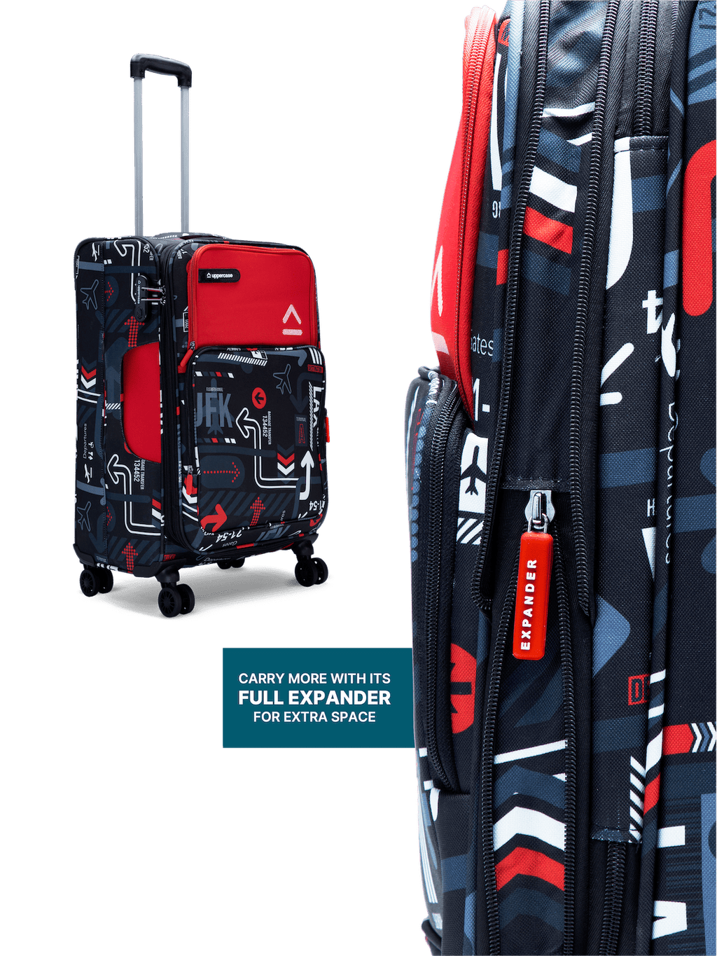 JFK Trolley Bag Set of 3 (S+M+L) | Polyester Eco-Soft Printed Luggage | Sustainable Cabin & Check-in Luggage | 8 wheel Luggage | Suitcase for Men & Women (Red) | 2500 Days Warranty