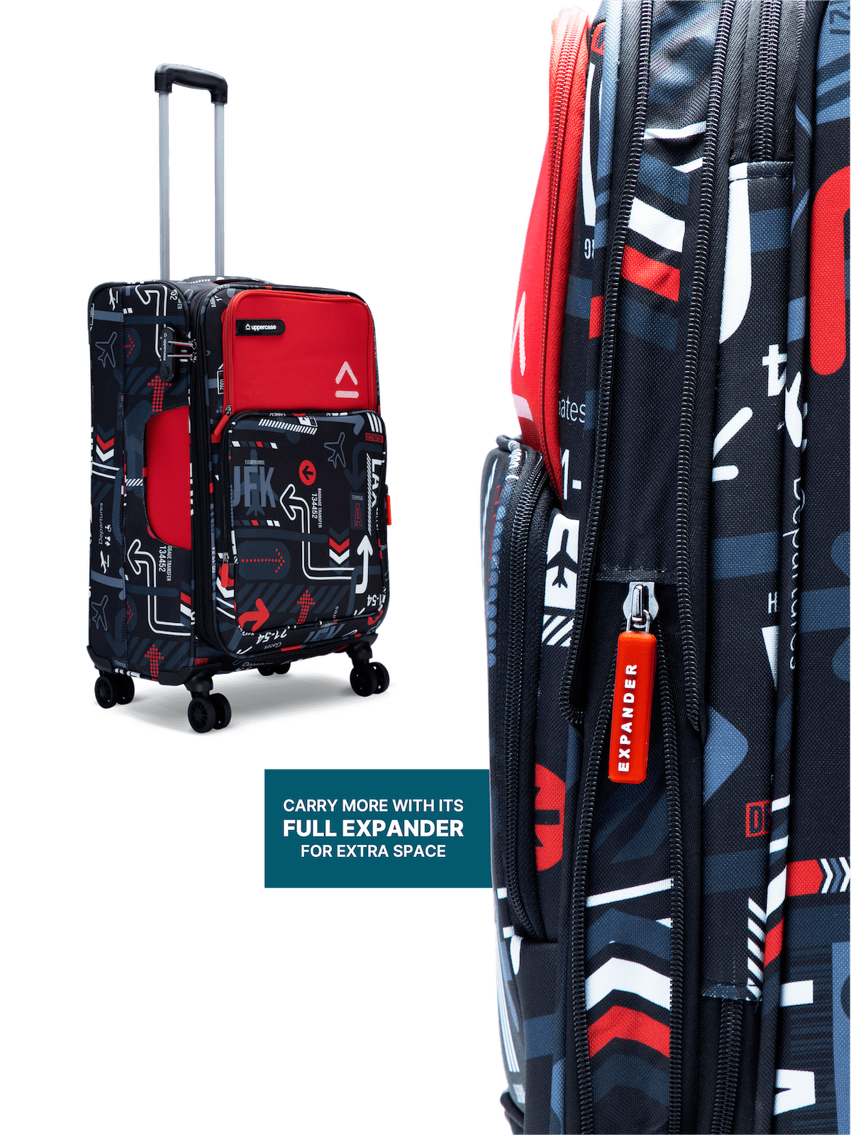 JFK Trolley Bag Set of 3 (S+M+L) | Polyester Eco-Soft Printed Luggage | Sustainable Cabin & Check-in Luggage | 8 wheel Luggage | Suitcase for Men & Women (Red) | 2500 Days Warranty