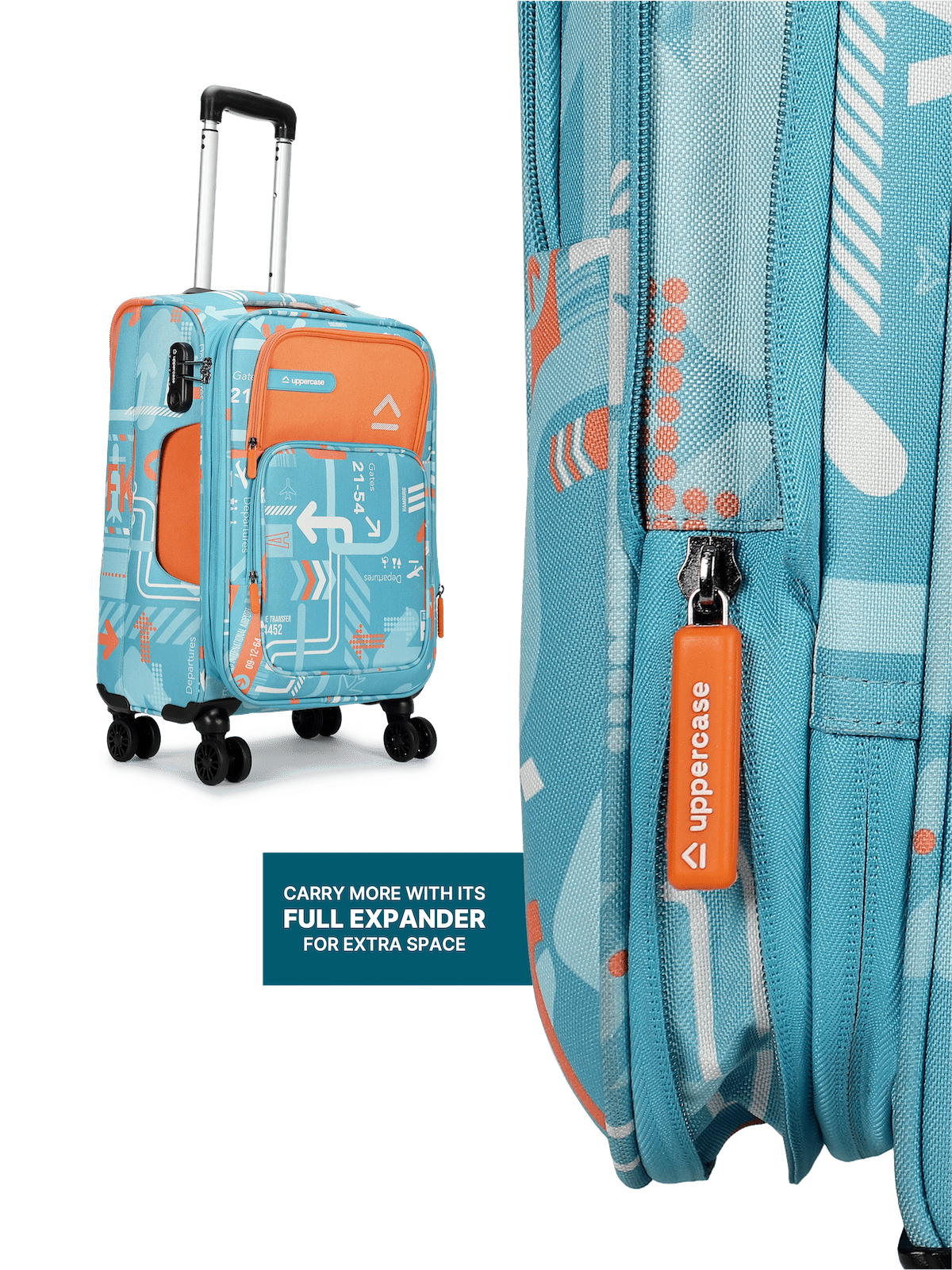 JFK Trolley Bag Set of 3 (S+M+L) | Polyester Eco-Soft Printed Luggage | Sustainable Cabin & Check-in Luggage | 8 wheel Luggage | Suitcase for Men & Women (Teal Blue) |2500 Days Warranty