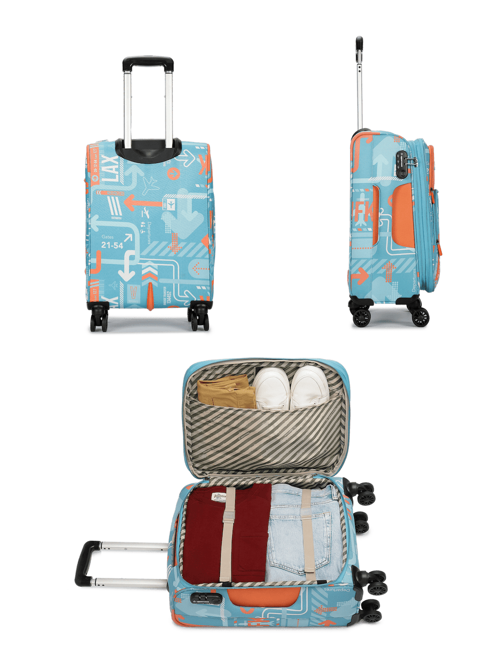 JFK Trolley Bag Set of 3 (S+M+L) | Polyester Eco-Soft Printed Luggage | Sustainable Cabin & Check-in Luggage | 8 wheel Luggage | Suitcase for Men & Women (Teal Blue) |2500 Days Warranty