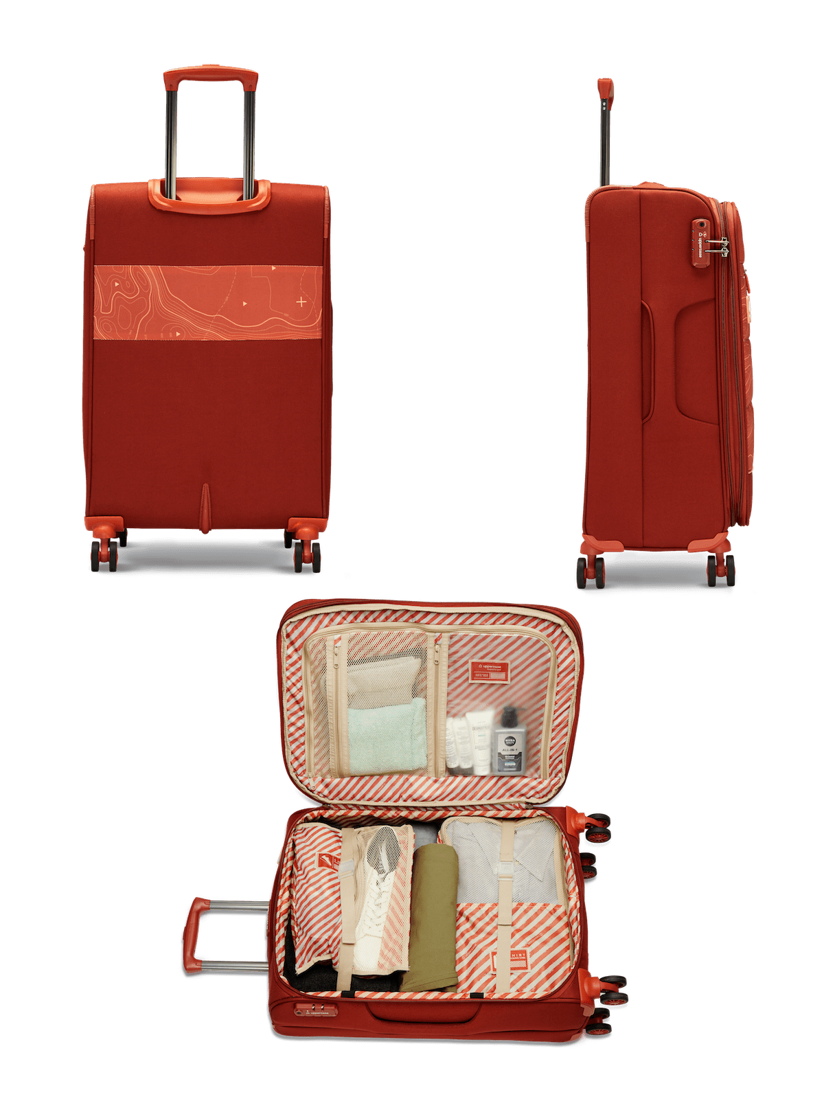 Topo Trolley Bag Set of 3 (S+M+L) Soft Printed Luggage | Sustainable Cabin & Check-in Luggage | 8 wheel Trolley Bag |  TSA Lock | Suitcase for Travel (Red) | 2500 Days Warranty