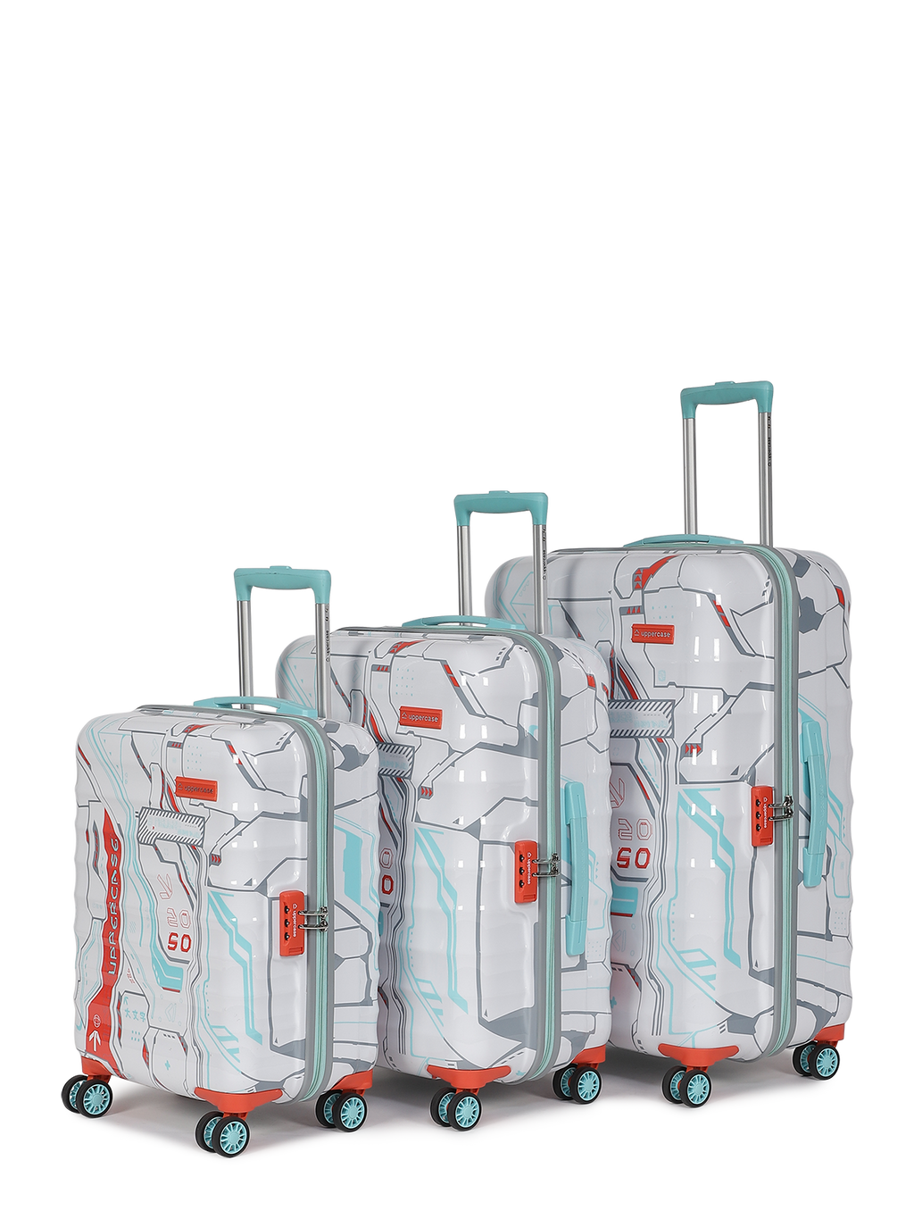 Cyber Punk 18500EHT1WHT Set of 3 (S+M+L) Hardsided Polycarbonate 8 Wheel Printed Eco Trolley Bag, Travel Suitcase for Men and Women (White)