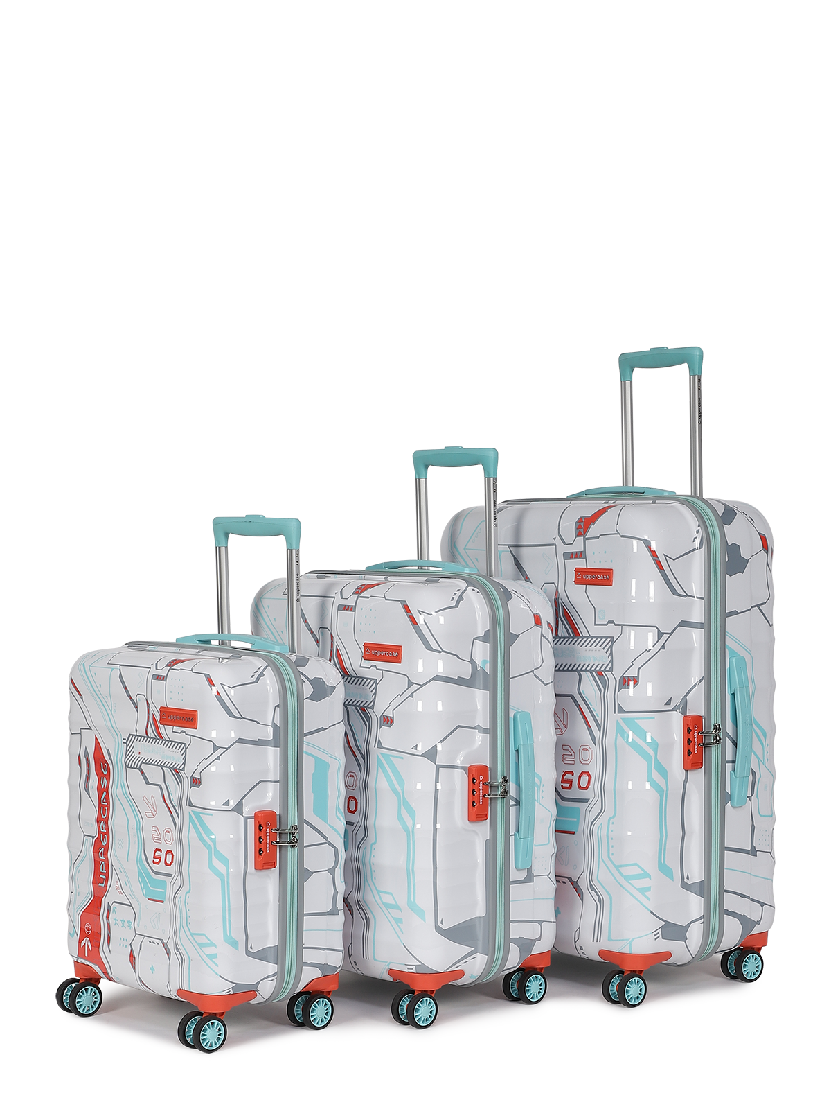 Cyber Punk 18500EHT1WHT Set of 3 (S+M+L) Hardsided Polycarbonate 8 Wheel Printed Eco Trolley Bag, Travel Suitcase for Men and Women (White)