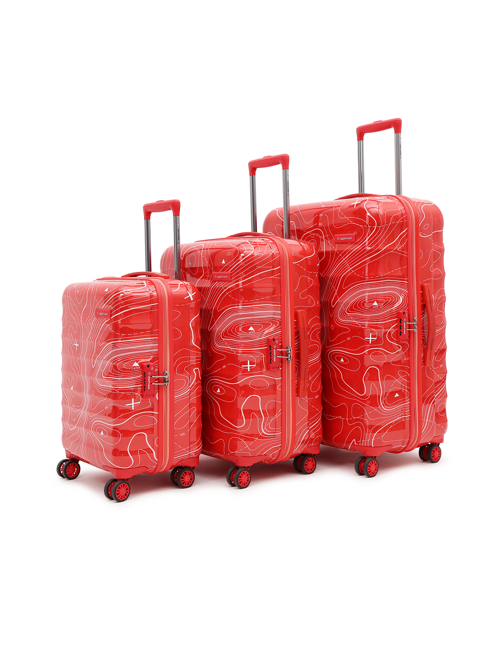 Topo Celeb Trolley Bag Set of 3 (S+M+L) | Hardsided Polycarbonate Printed Luggage | TSA Lock & Anti-Theft Zippers | Cabin & Check-in Luggage for Men & Women | 2000 Days Warranty (Red)