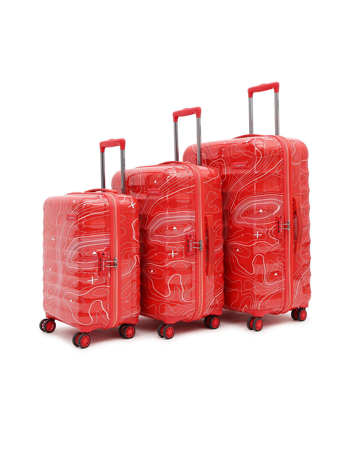 Topo Celeb Trolley Bag Set of 3 (S+M+L) | Hardsided Polycarbonate Printed Luggage | TSA Lock & Anti-Theft Zippers | Cabin & Check-in Luggage for Men & Women | 2000 Days Warranty (Red)