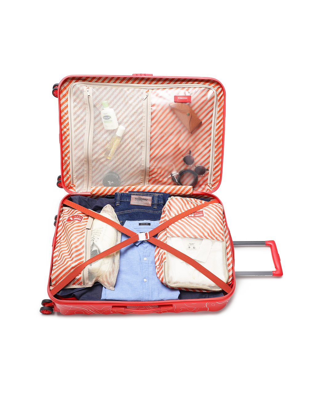 Topo Celeb Trolley Bag Set of 3 (S+M+L) | Hardsided Polycarbonate Printed Luggage | TSA Lock & Anti-Theft Zippers | Cabin & Check-in Luggage for Men & Women | 2000 Days Warranty (Red)