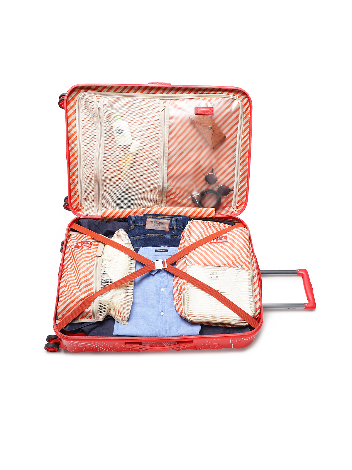 Topo Celeb Trolley Bag Set of 3 (S+M+L) | Hardsided Polycarbonate Printed Luggage | TSA Lock & Anti-Theft Zippers | Cabin & Check-in Luggage for Men & Women | 2000 Days Warranty (Red)