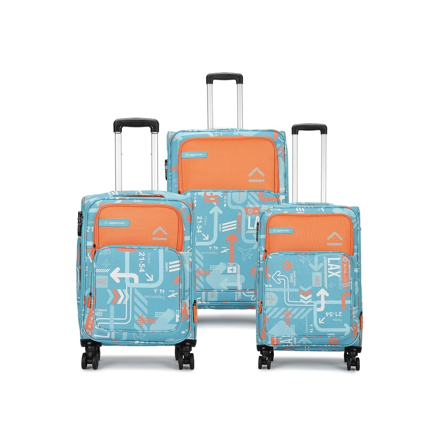 JFK Trolley Bag Set of 3 (S+M+L) | Polyester Eco-Soft Printed Luggage | Sustainable Cabin & Check-in Luggage | 8 wheel Luggage | Suitcase for Men & Women (Teal Blue) |2500 Days Warranty
