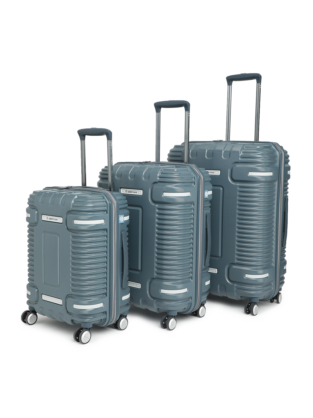 Ridge 22500EHT1BLU Set of 3 (S+M+L) Hardsided Polycarbonate Luggage, 8 Wheel Eco Trolley Bag with TSA Lock and Anti Theft Zippers, Travel Suitcase for Men and Women (Blue)