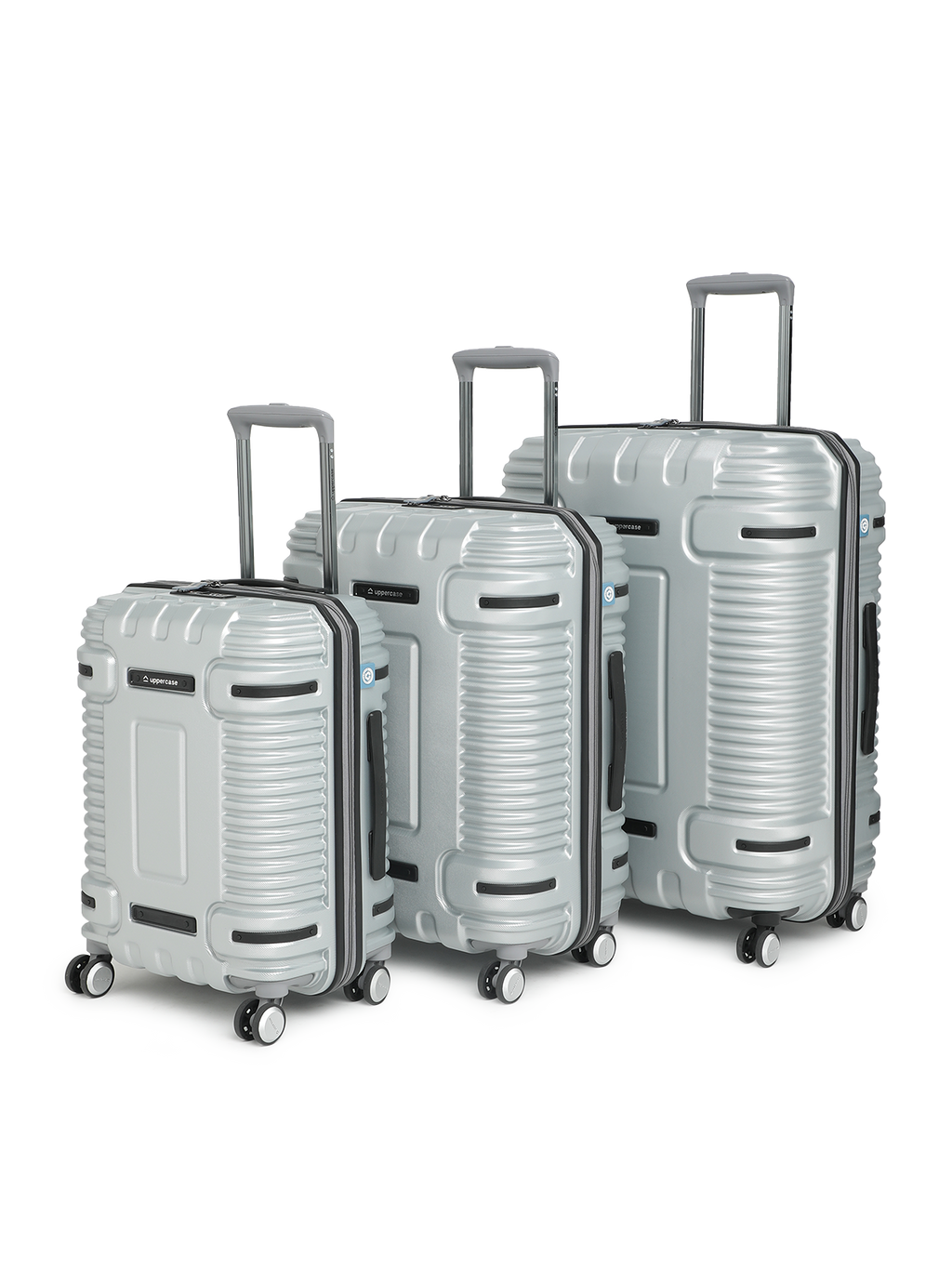 Ridge 22500EHT1SLR Set of 3 (S+M+L) Hardsided Polycarbonate Luggage, 8 Wheel Eco Trolley Bag with TSA Lock and Anti Theft Zippers, Travel Suitcase for Men and Women (Silver)