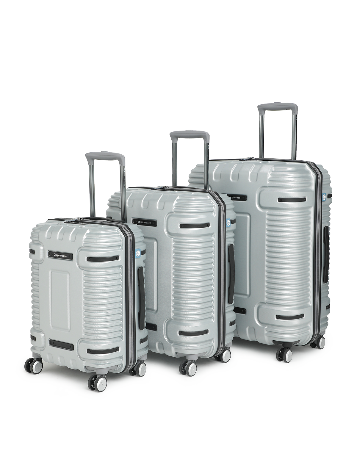 Ridge 22500EHT1SLR Set of 3 (S+M+L) Hardsided Polycarbonate Luggage, 8 Wheel Eco Trolley Bag with TSA Lock and Anti Theft Zippers, Travel Suitcase for Men and Women (Silver)