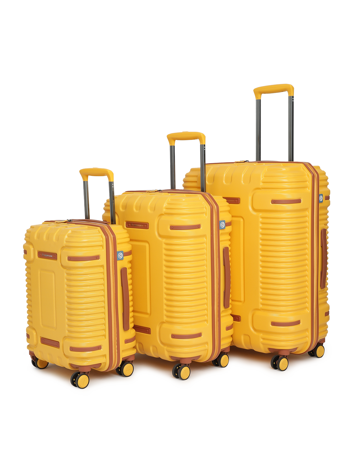 Ridge 22500EHT1YLW Set of 3 (S+M+L) Hardsided Polycarbonate Luggage, 8 Wheel Eco Trolley Bag with TSA Lock and Anti Theft Zippers, Travel Suitcase for Men and Women (Yellow)