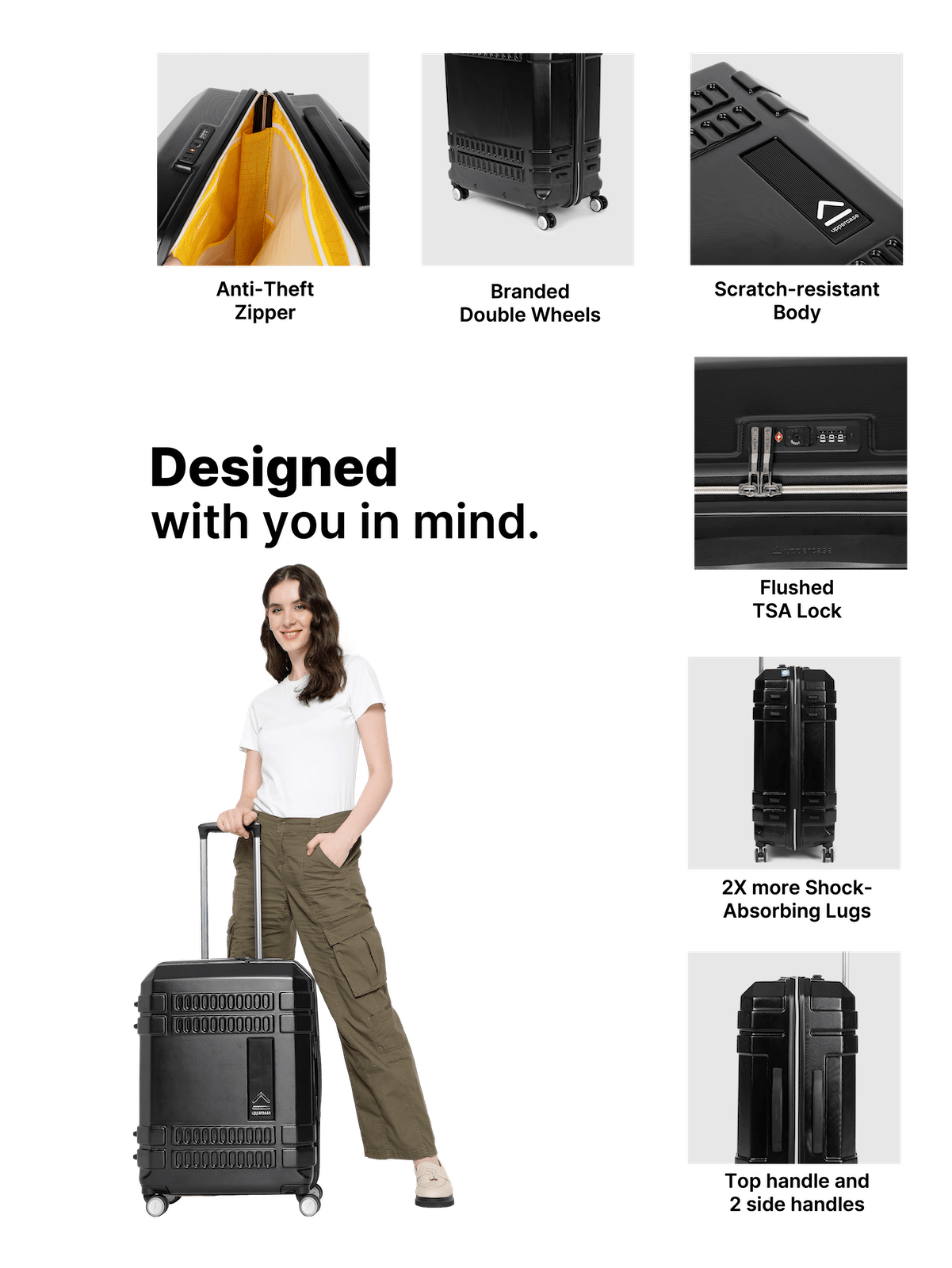 Bullet 11900EHT1GRN Set of 2 (S+M) Hardsided Polycarbonate Luggage, 8 Wheel Eco Trolley Bag with TSA Lock and Anti Theft Zippers, Travel Suitcase for Men and Women (Green)