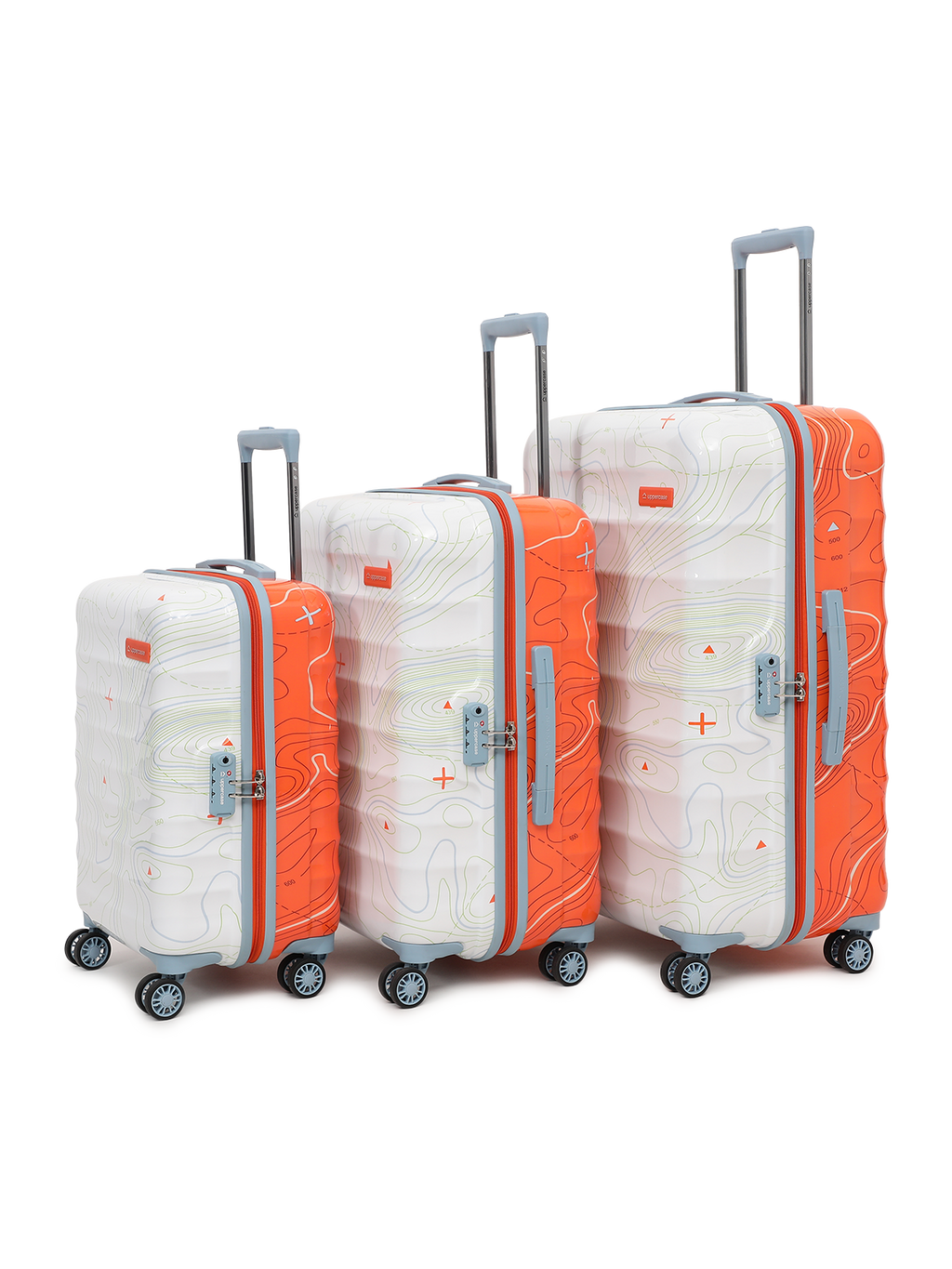 Topo Trolley Bag Set of 3 (S+M+L) | Hardsided Polycarbonate Luggage |TSA Lock & Anti-Theft Zippers | Cabin & Check-in Luggage for Men & Women | 2000 Days Warranty | Dual Tone (Orange&White)