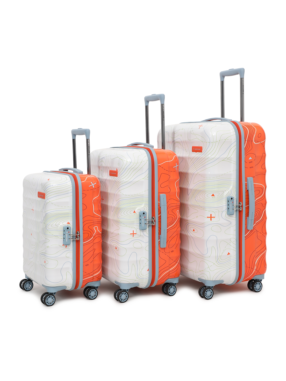 Topo Trolley Bag Set of 3 (S+M+L) | Hardsided Polycarbonate Luggage |TSA Lock & Anti-Theft Zippers | Cabin & Check-in Luggage for Men & Women | 2000 Days Warranty | Dual Tone (Orange&White)