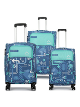 JFK Trolley Bag Set of 3(S+M+L) | Polyester Eco-Soft Printed Luggage | Sustainable Cabin & Check-in Luggage | 8 wheel Luggage | Suitcase for Men & Women (Denim Blue) |2500 Days Warranty
