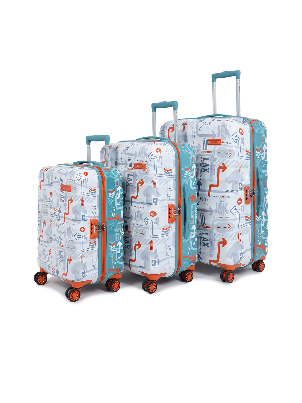 JFK Duo | Trolley Bag Set of 3 (S+M+L) | Hardsided Cabin & Check-in Luggage | Sustainable 8 wheel Trolley Bag | Suitcase for Men & Women | 2000 Days Warranty | Dual Tone (White & Teal Blue)