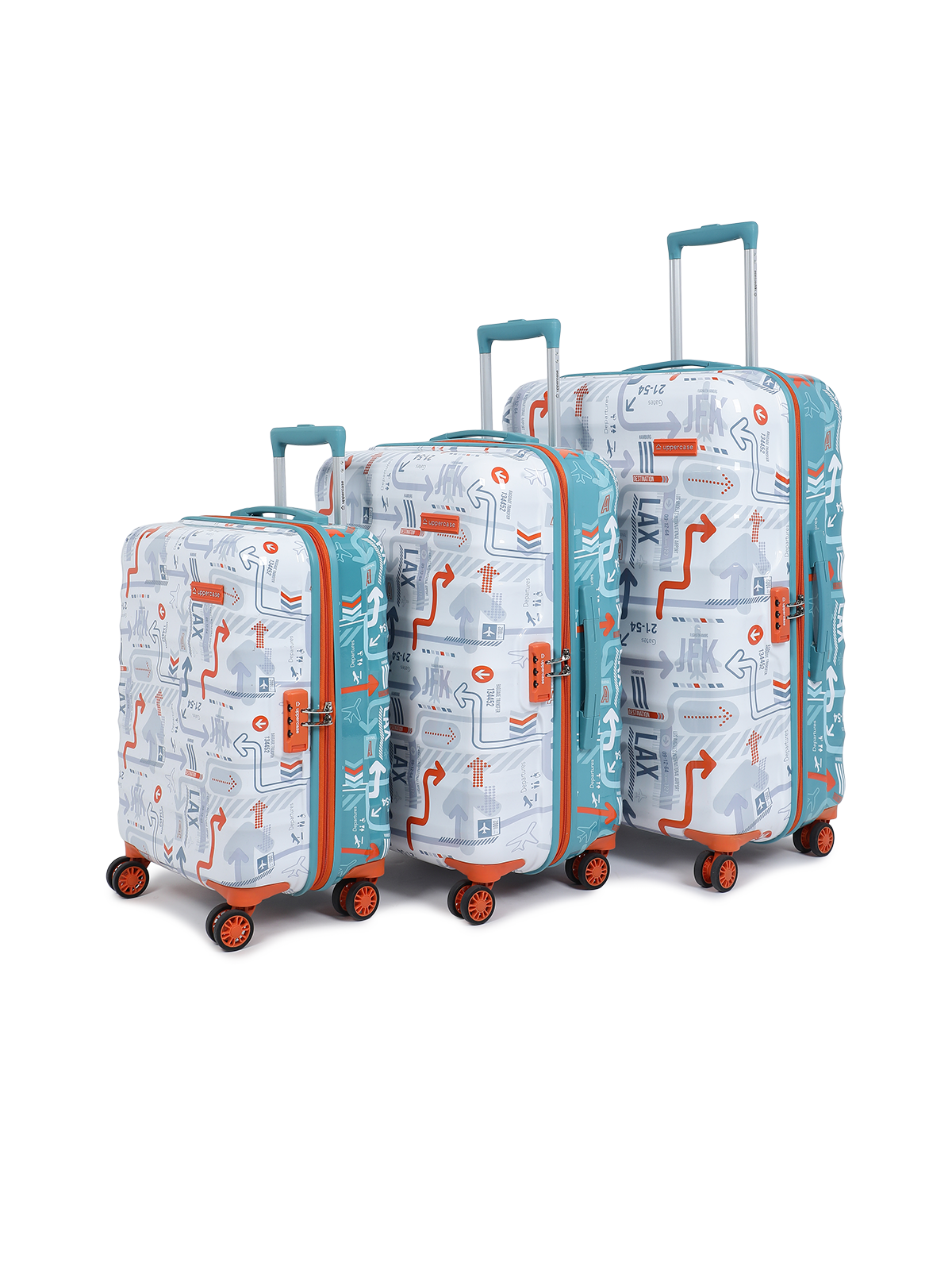 JFK Duo | Trolley Bag Set of 3 (S+M+L) | Hardsided Cabin & Check-in Luggage | Sustainable 8 wheel Trolley Bag | Suitcase for Men & Women | 2000 Days Warranty | Dual Tone (White & Teal Blue)