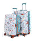JFK Duo | Trolley Bag Set of 2 (S+M) | Hardsided Printed Luggage | 8 wheel Cabin & Check-in Trolley Bag | Suitcase for Men & Women | 2000 Days Warranty | Dual Tone (White & Teal Blue)