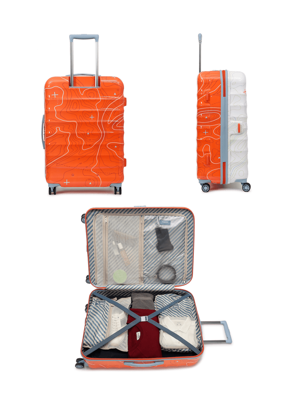 Topo Trolley Bag Set of 3 (S+M+L) | Hardsided Polycarbonate Luggage |TSA Lock & Anti-Theft Zippers | Cabin & Check-in Luggage for Men & Women | 2000 Days Warranty | Dual Tone (Orange&White)