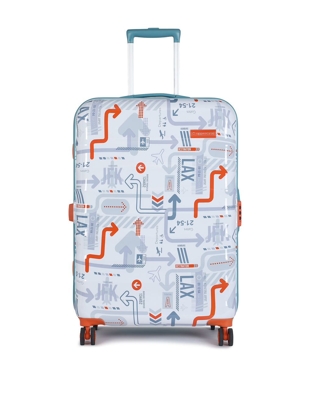 JFK Duo | Trolley Bag Set of 2 (S+M) | Hardsided Printed Luggage | 8 wheel Cabin & Check-in Trolley Bag | Suitcase for Men & Women | 2000 Days Warranty | Dual Tone (White & Teal Blue)