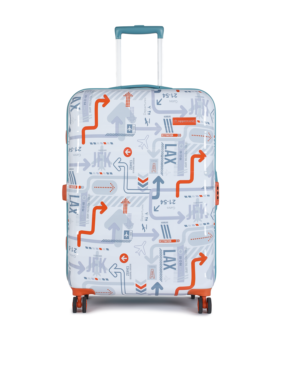 JFK Duo | Trolley Bag Set of 2 (S+M) | Hardsided Printed Luggage | 8 wheel Cabin & Check-in Trolley Bag | Suitcase for Men & Women | 2000 Days Warranty | Dual Tone (White & Teal Blue)